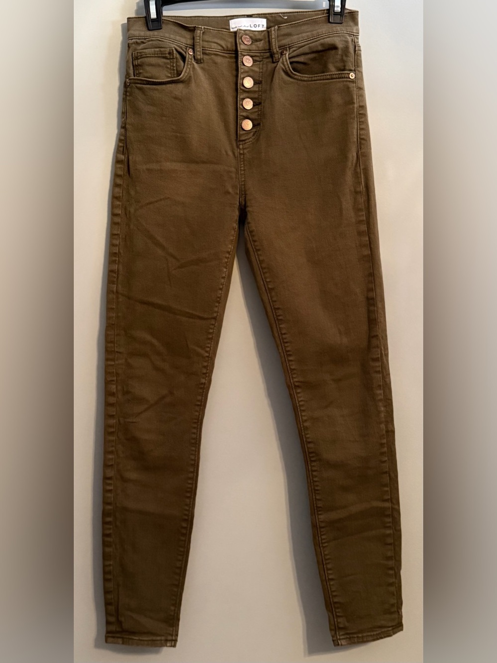 LOFT Olive Green High-Rise Skinny Jeans with Button Fly Size 0/25